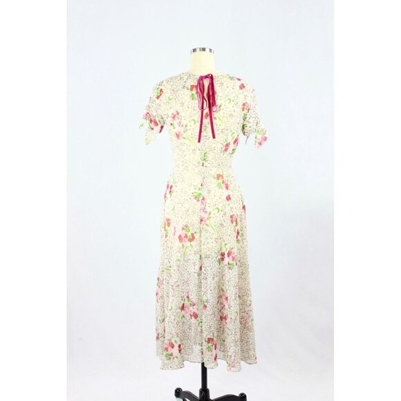 ZARA Off White Floral Star Print Crinkle Chiffon Fit & Flare Midi Dress, Size S - Picture 3 of 15